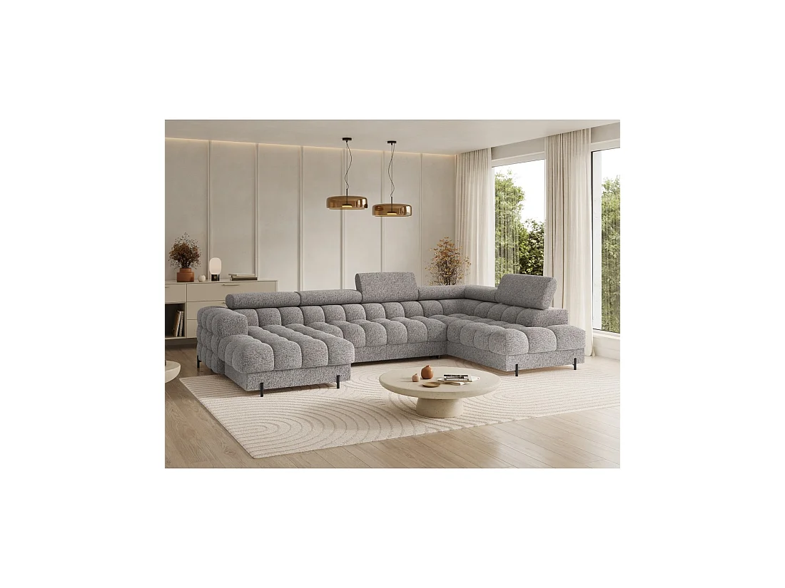 Canapé panoramique convertible Gris chiné angle droit FERARIA 358x93x202cm