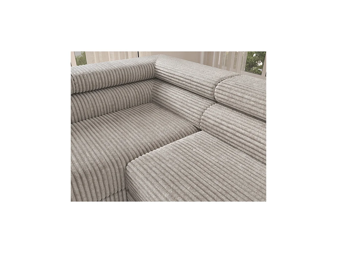 Canapé d'angle COLESIA convertible 5 places blanc crème velours côtelé – gauche – 274x200cm