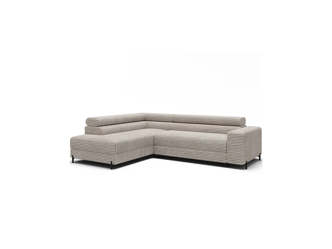 Canapé d'angle COLESIA convertible 5 places blanc crème velours côtelé – gauche – 274x200cm