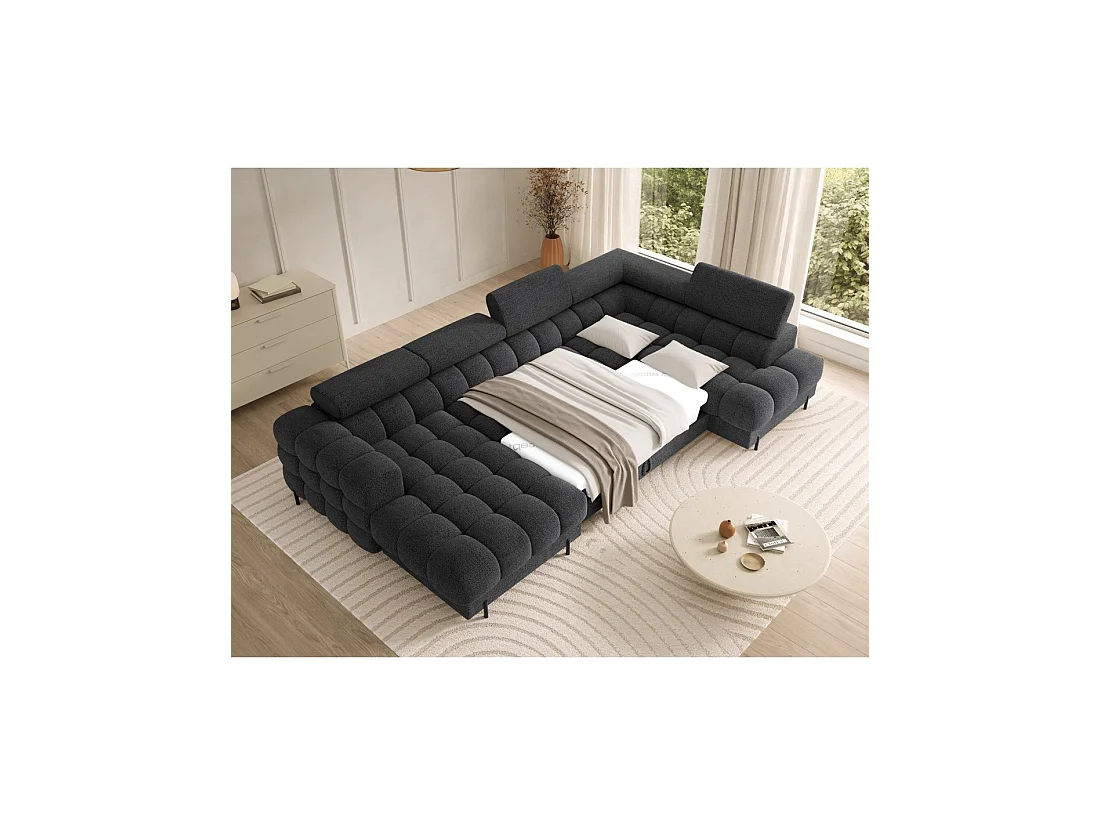 Canapé panoramique convertible Charbon angle droit FERARIA 358x93x202cm