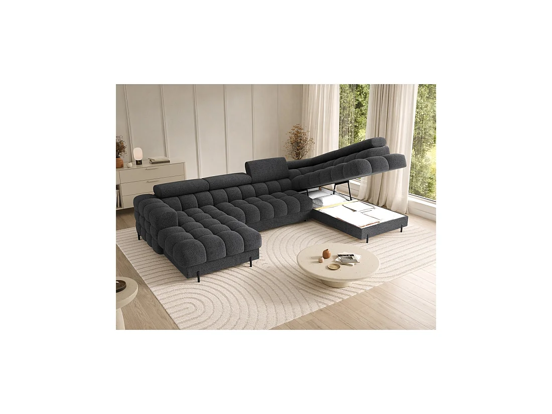 Canapé panoramique convertible Charbon angle droit FERARIA 358x93x202cm