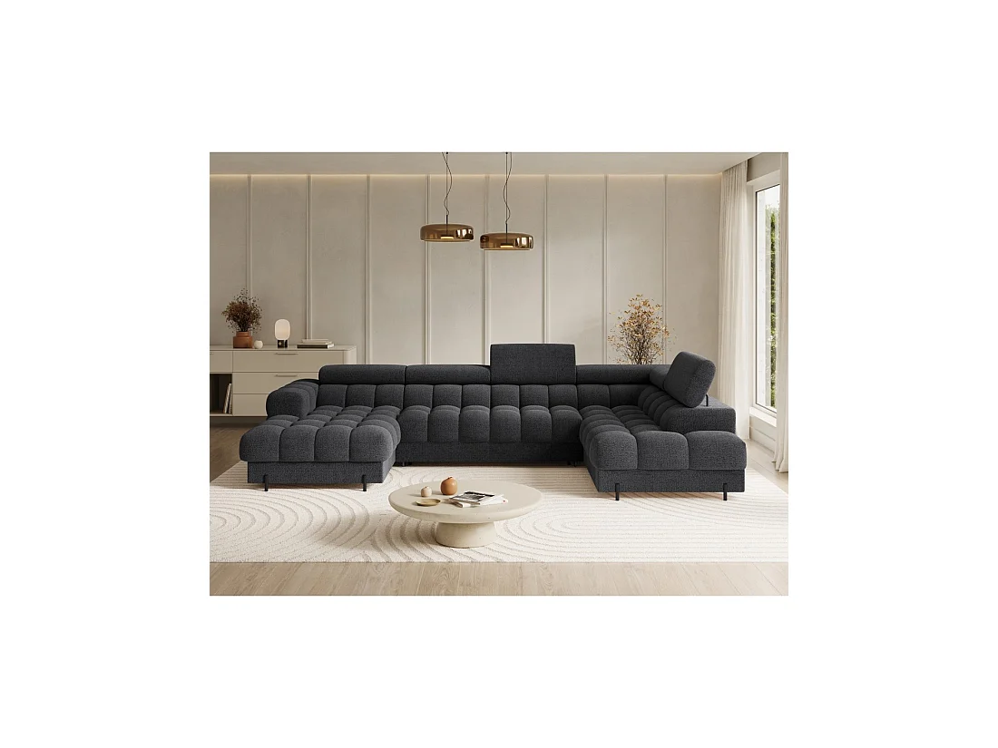 Canapé panoramique convertible Charbon angle droit FERARIA 358x93x202cm