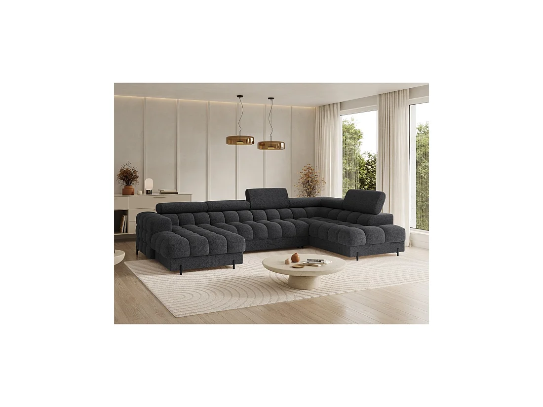 Canapé panoramique convertible Charbon angle droit FERARIA 358x93x202cm