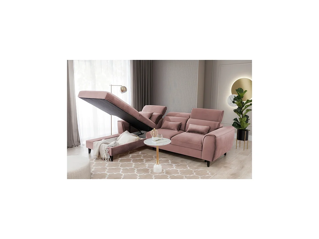 Canapé d'angle convertible rose angle gauche 4 places FABLE