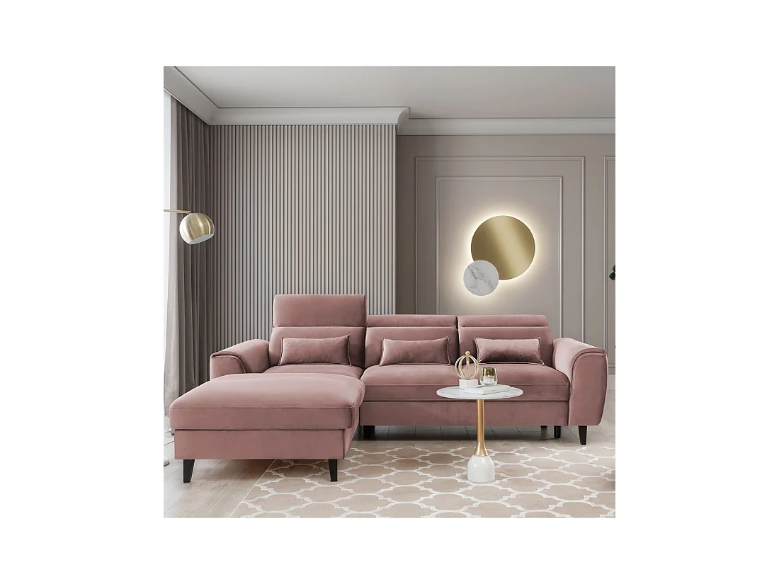 Canapé d'angle convertible rose angle gauche 4 places FABLE