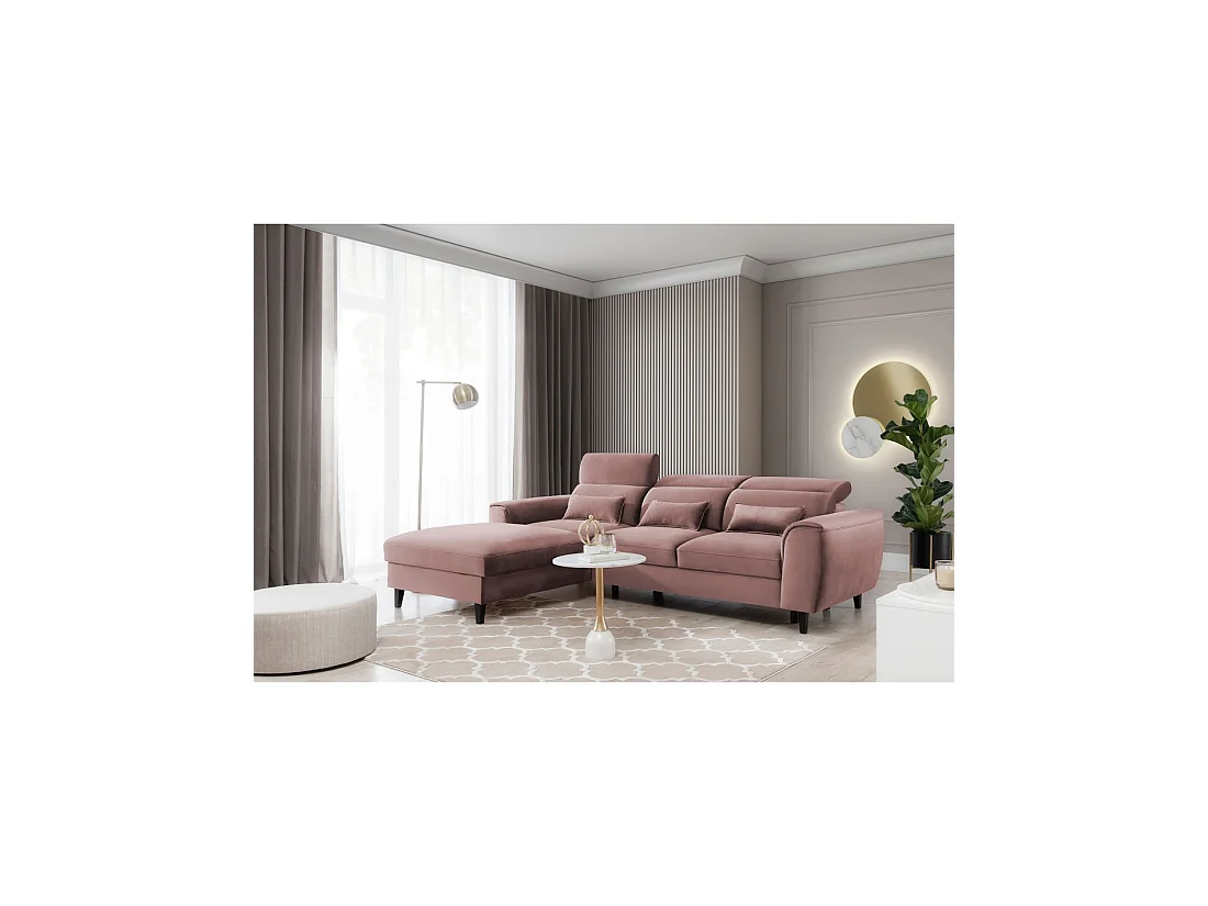 Canapé d'angle convertible rose angle gauche 4 places FABLE
