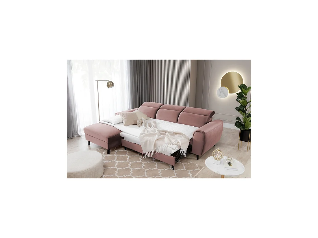Canapé d'angle convertible rose angle gauche 4 places FABLE