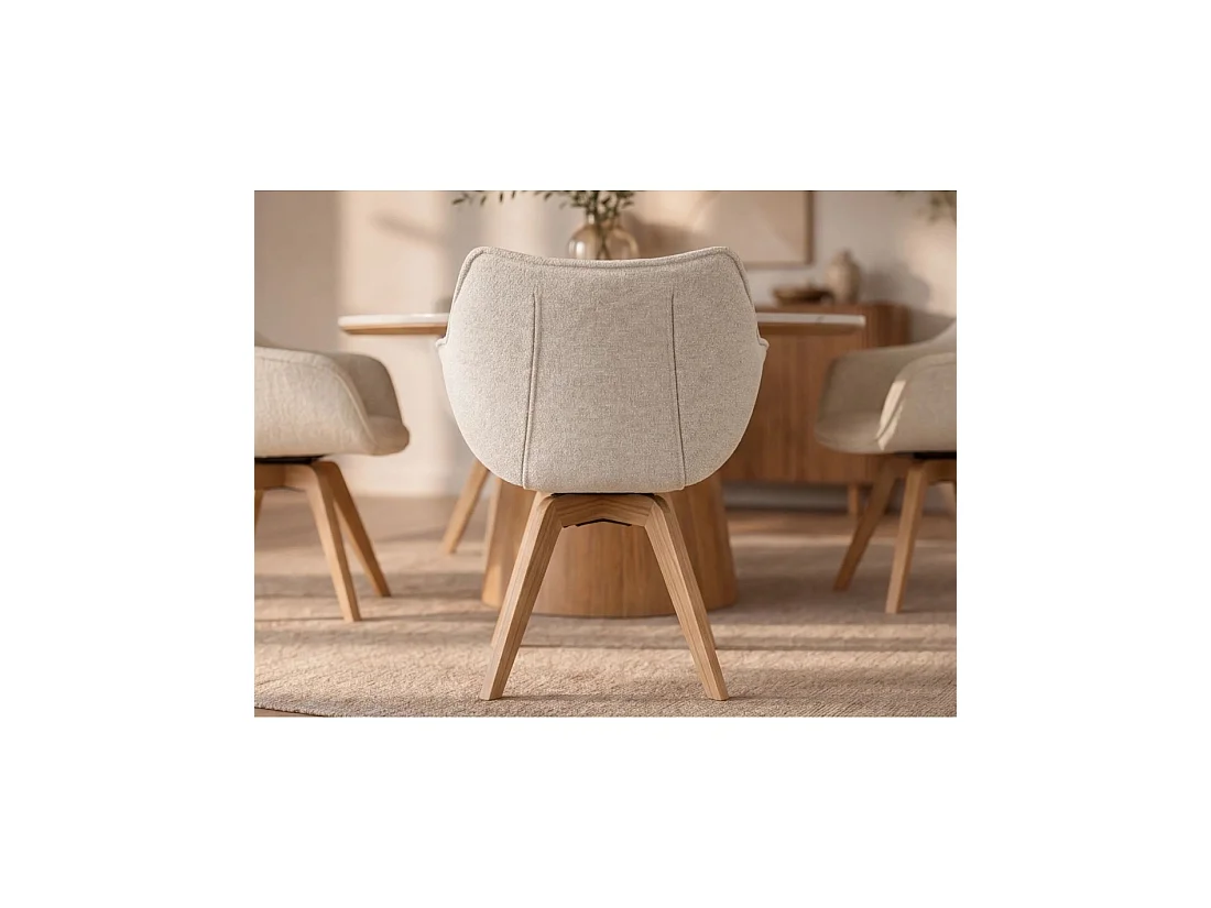 Lote de 2 sillas de diseño COMFY giratorias en tela tweed bouclé beige y patas de roble claro