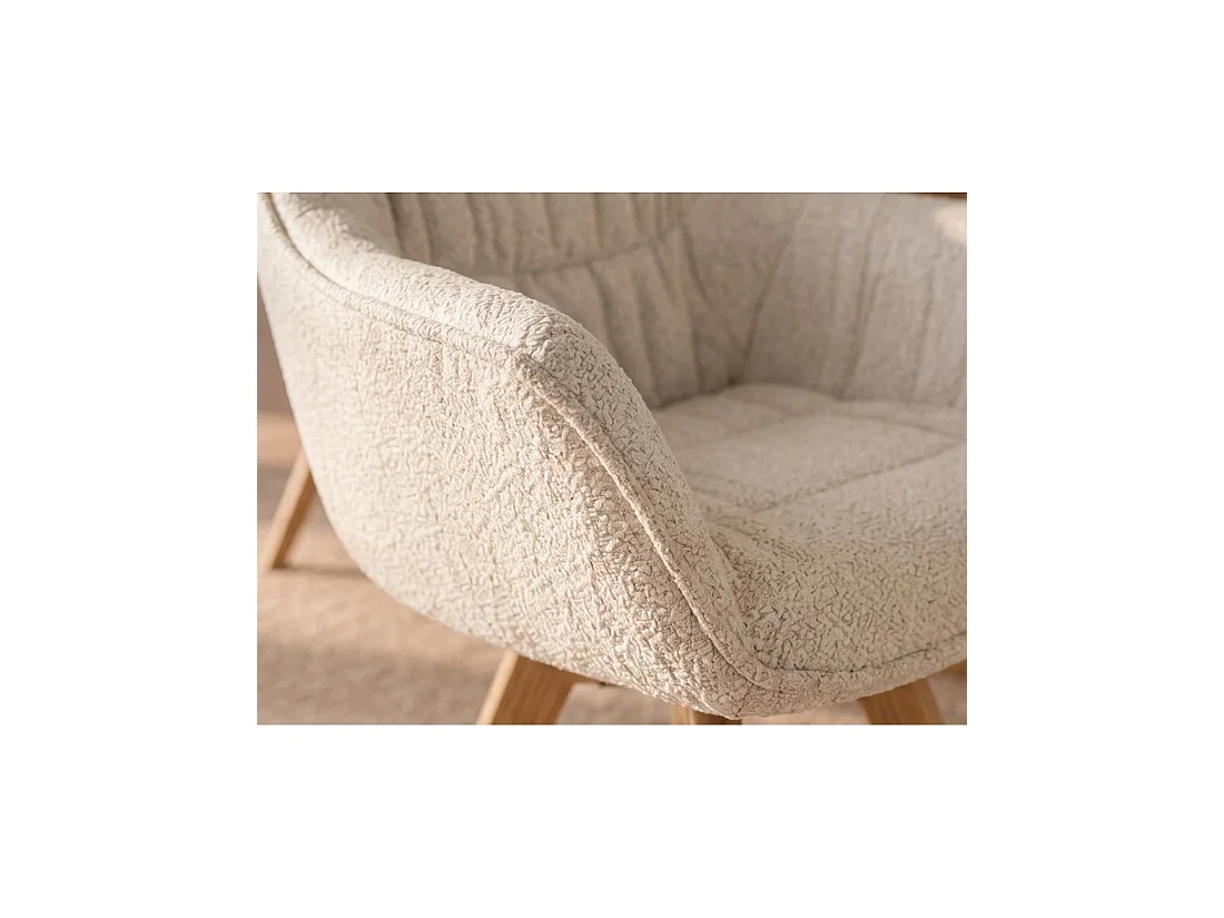 Lote de 2 sillas de diseño COMFY giratorias en tela tweed bouclé beige y patas de roble claro