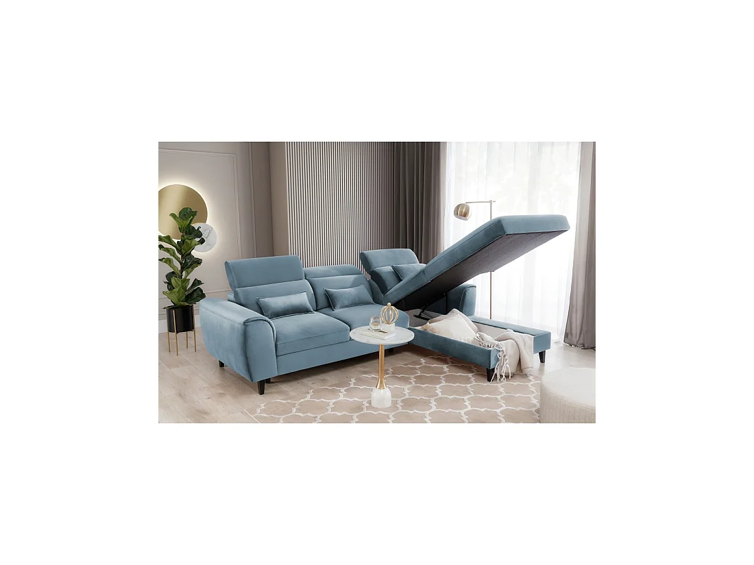 Canapé d'angle convertible bleu angle droit 4 places FABLE