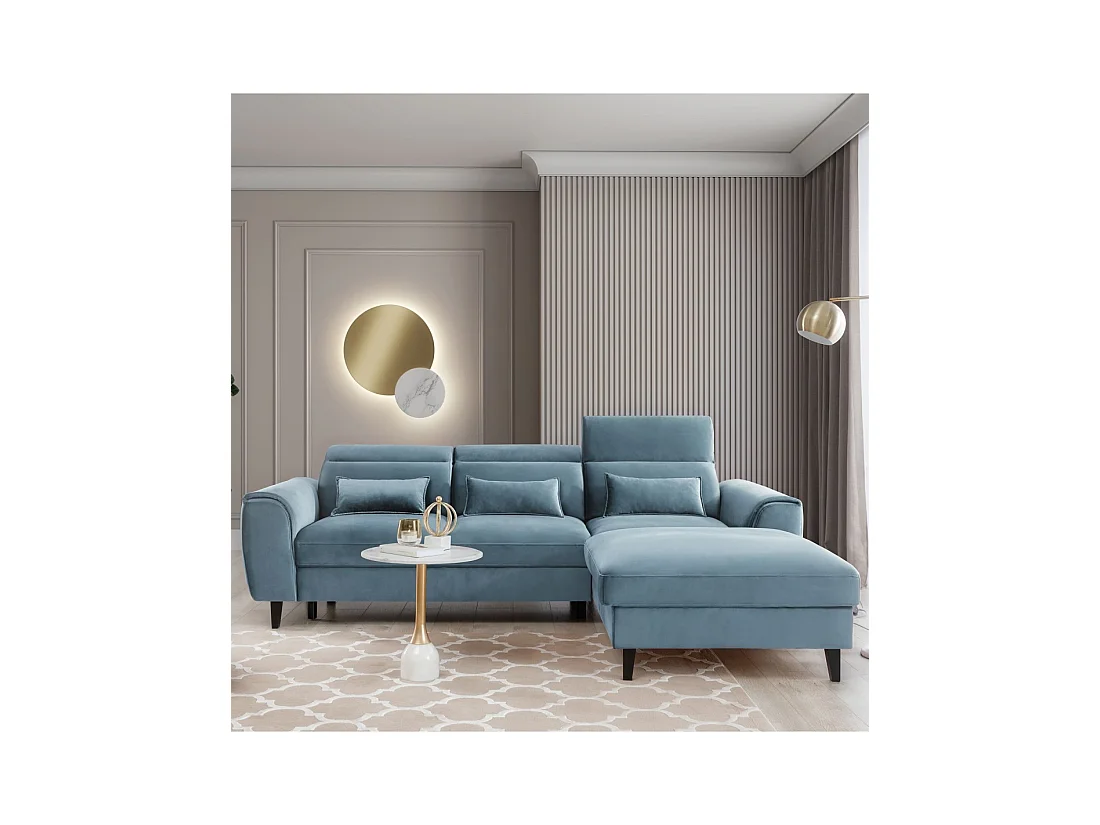 Canapé d'angle convertible bleu angle droit 4 places FABLE