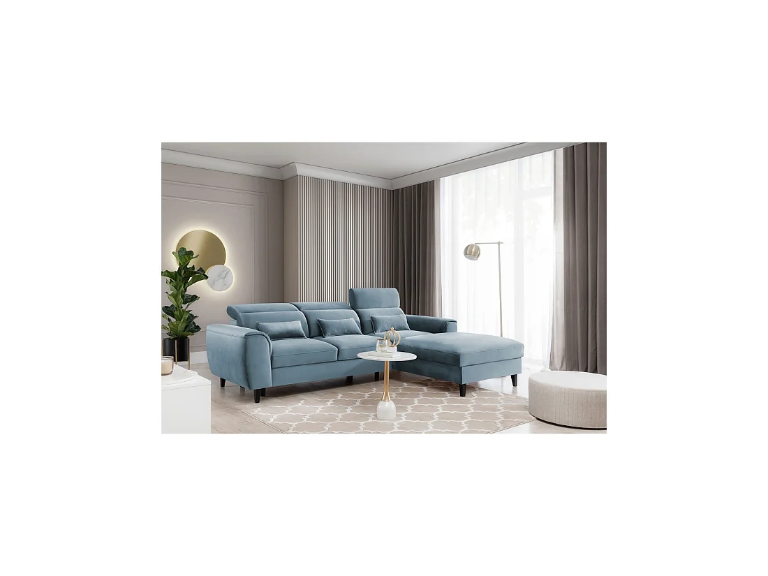 Canapé d'angle convertible bleu angle droit 4 places FABLE