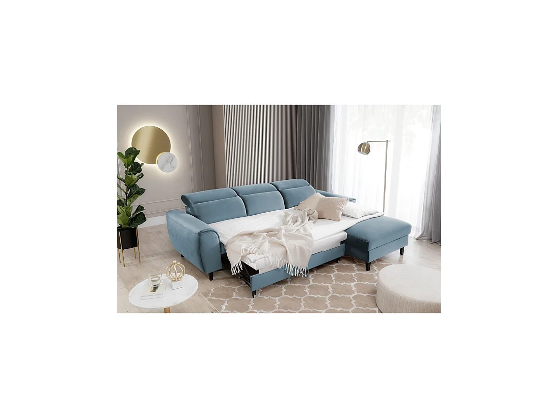 Canapé d'angle convertible bleu angle droit 4 places FABLE