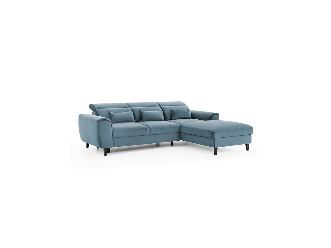 Canapé d'angle convertible bleu angle droit 4 places FABLE
