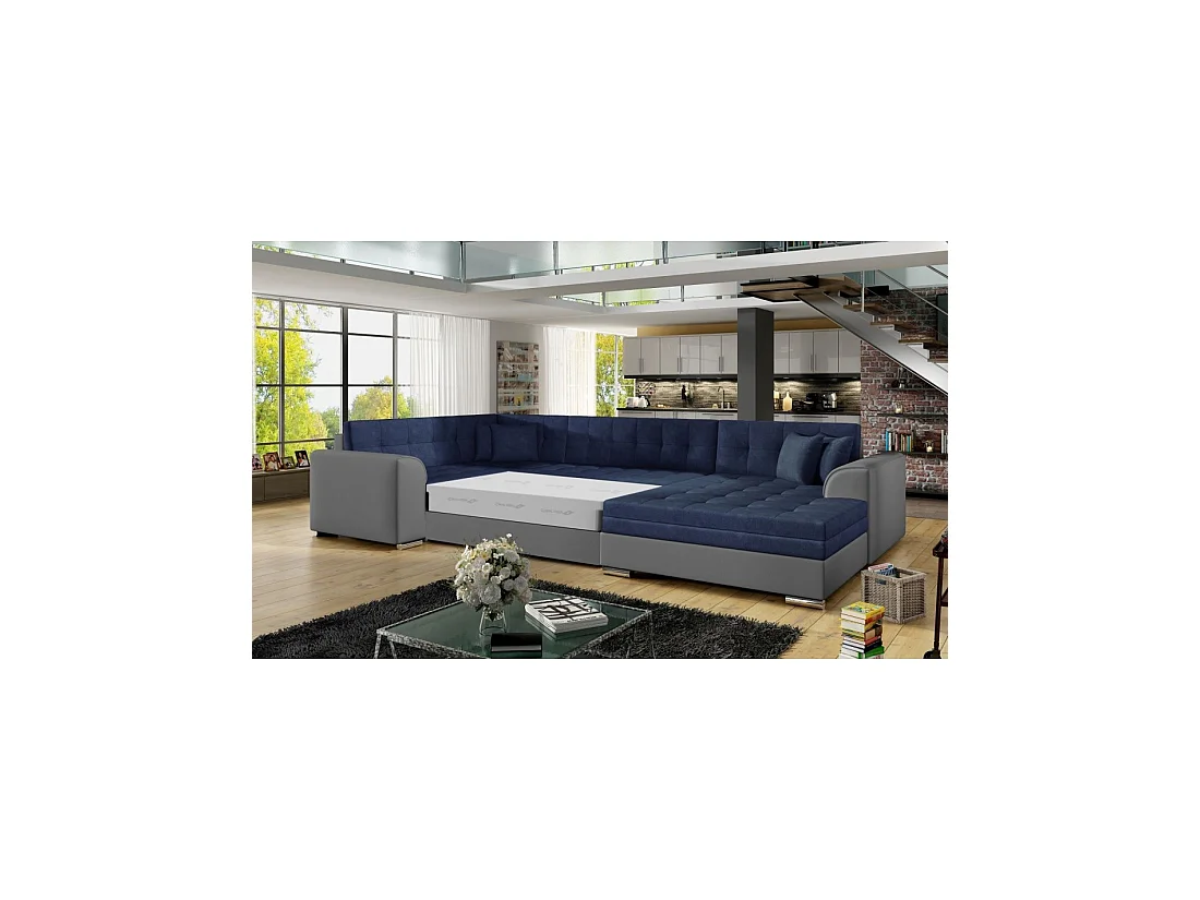 Canapé panoramique convertible CALDERO 5 places bleu marine et gris – angle droit