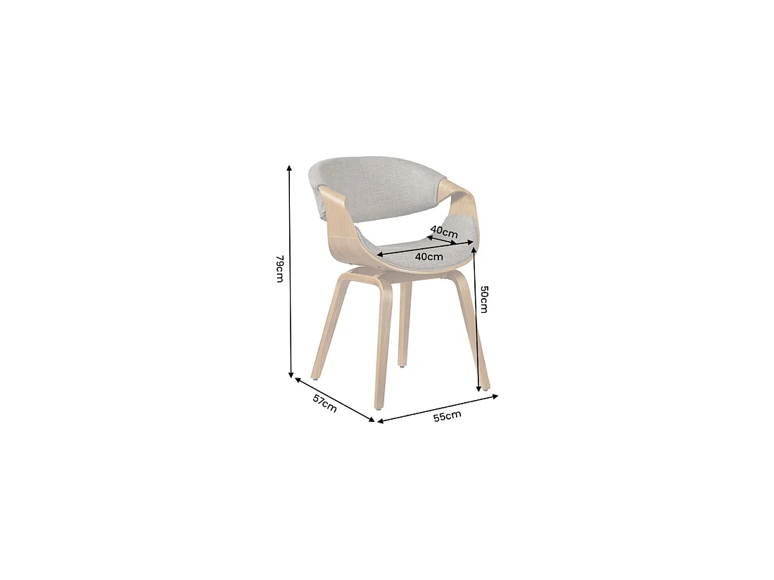 Moderne stoel NERA met grijze gestructureerde stof en donker hout-effect structuur met armleuningen