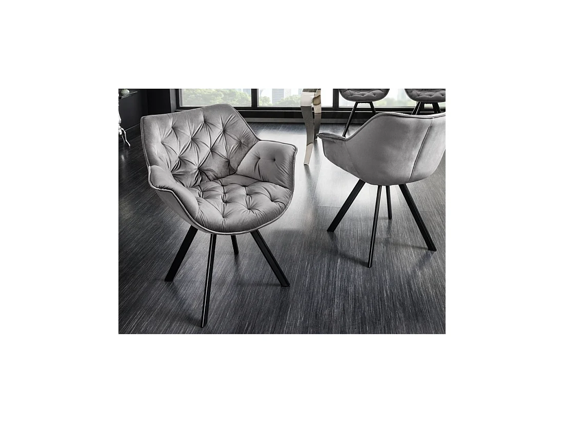 Lot de 2 chaises design COMFY pivotantes à 180° en velours gris capitonné et pieds noirs
