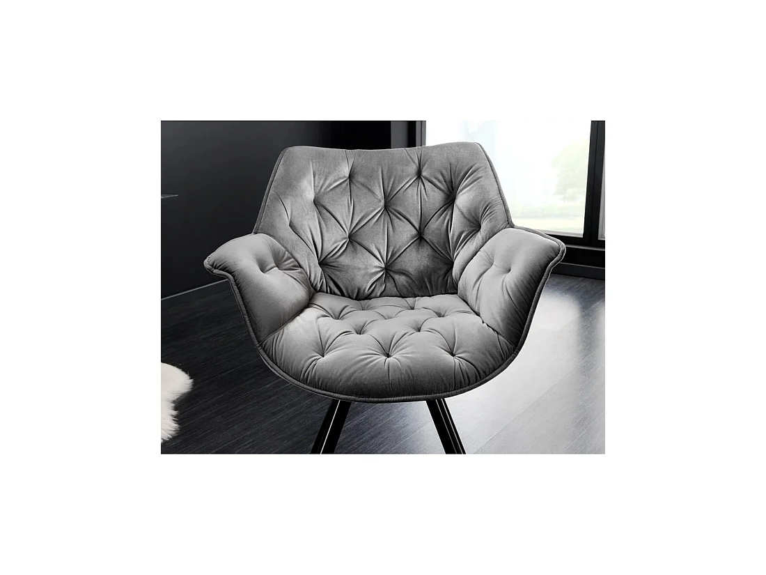 Lot de 2 chaises design COMFY pivotantes à 180° en velours gris capitonné et pieds noirs
