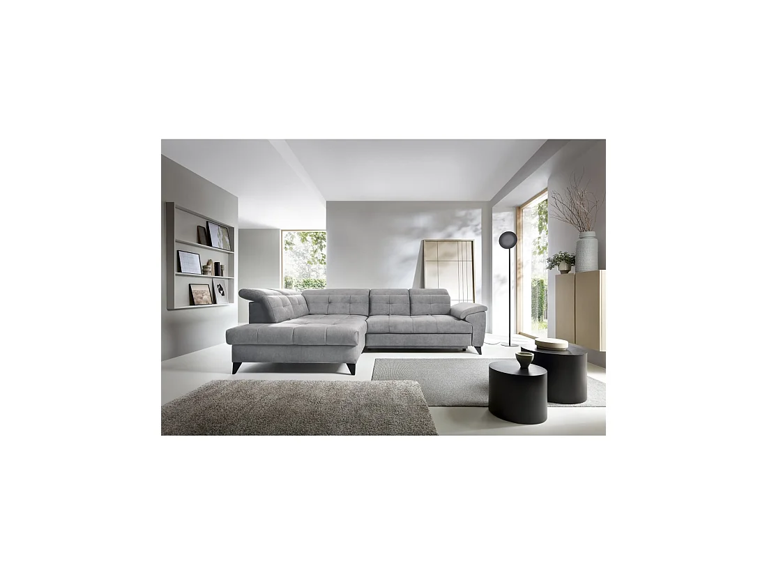 Canapé d'angle Gris 5 places angle gauche assise haute 48cm INFERNO