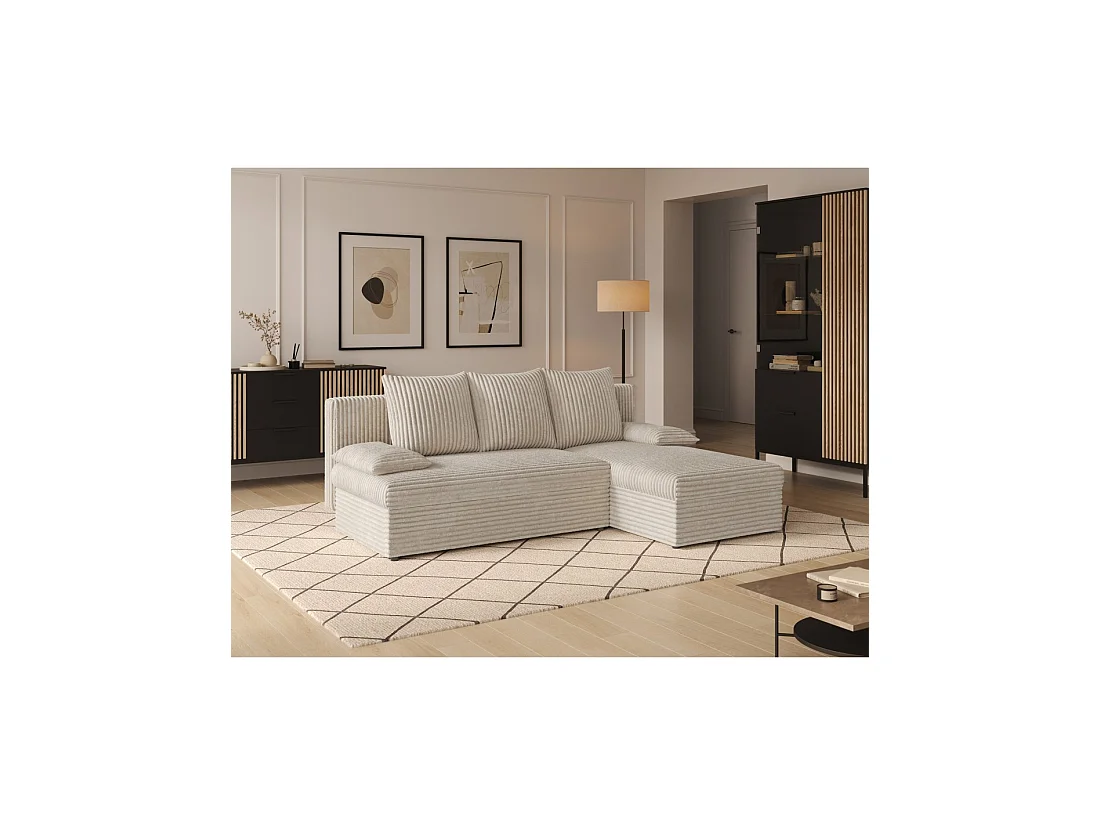 Canapé d'angle Beige clair 3 places coffre à literie 206x90x146cm GINA