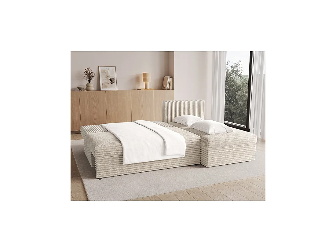 Canapé d'angle Beige clair 3 places coffre à literie 206x90x146cm GINA