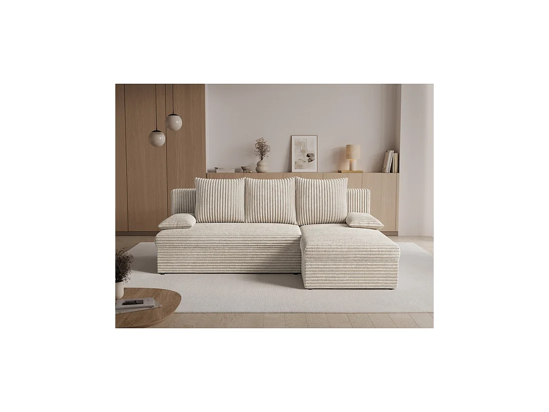 Canapé d'angle Beige clair 3 places coffre à literie 206x90x146cm GINA