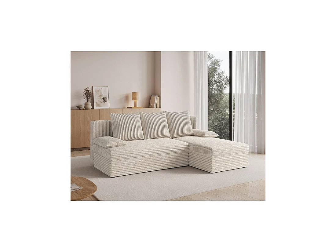 Canapé d'angle Beige clair 3 places coffre à literie 206x90x146cm GINA