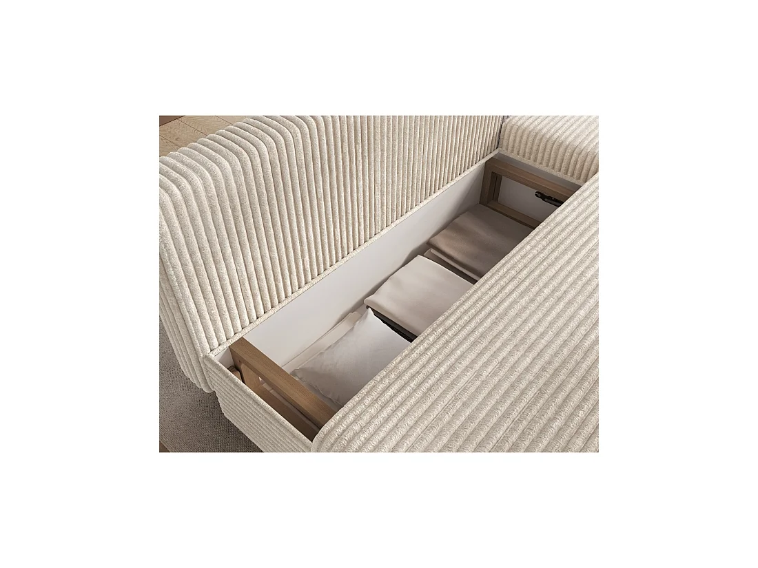 Canapé d'angle Beige clair 3 places coffre à literie 206x90x146cm GINA