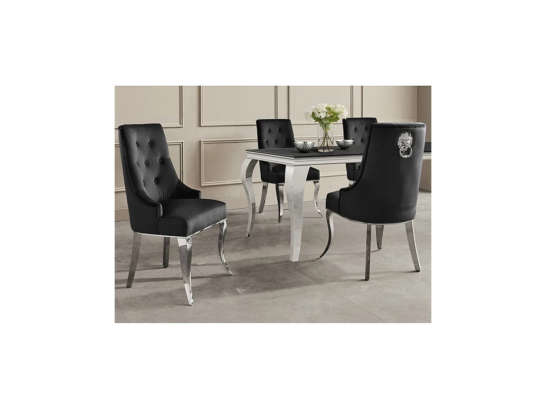 Lot de 2 chaises baroques VELENA en velours noir capitonné avec pieds argentés