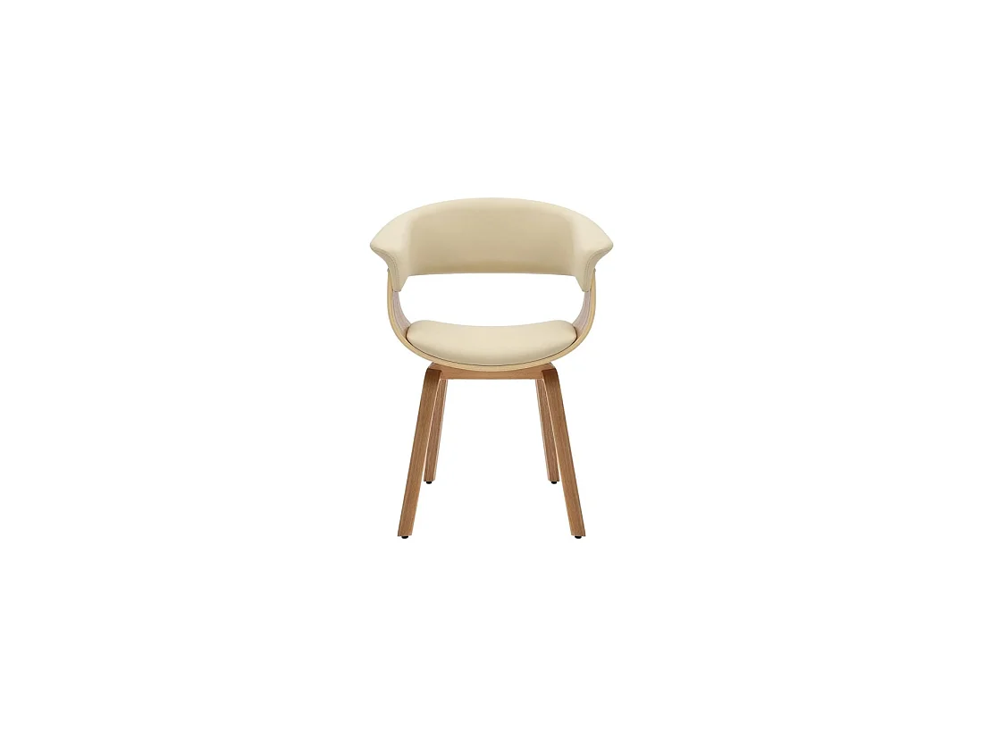 Moderne stoel NERA in crème beige kunstleer en lichte eiken effect structuur met armleuningen