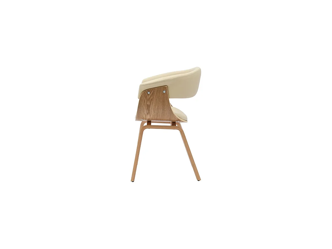 Moderne stoel NERA in crème beige kunstleer en lichte eiken effect structuur met armleuningen