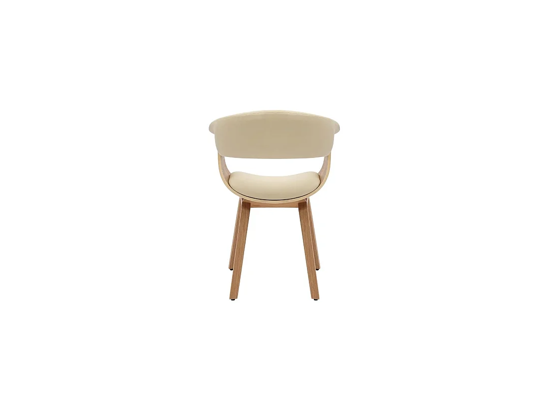 Moderne stoel NERA in crème beige kunstleer en lichte eiken effect structuur met armleuningen