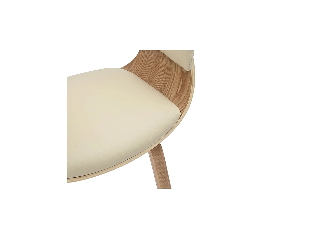 Moderne stoel NERA in crème beige kunstleer en lichte eiken effect structuur met armleuningen
