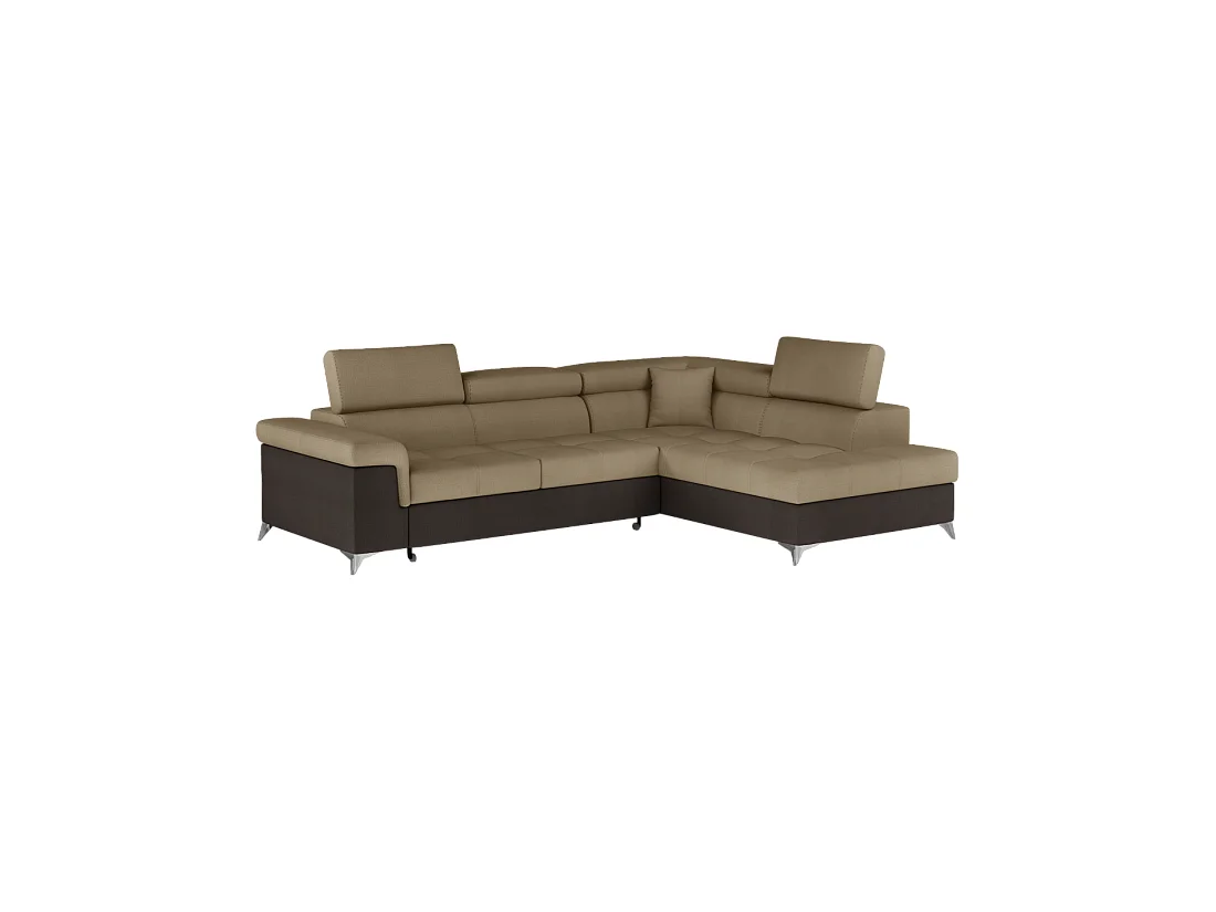 Canapé d'angle convertible PALAZZO 4 places marron clair et foncé – angle droit avec 1 coussin