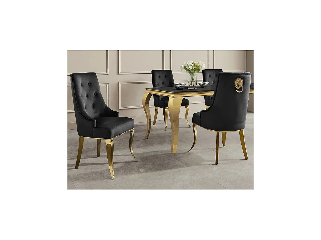 Lot de 2 chaises baroques VELENA en velours noir capitonné avec pieds dorés