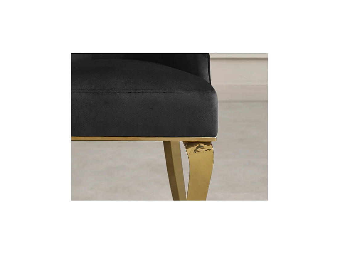 Lot de 2 chaises baroques VELENA en velours noir capitonné avec pieds dorés