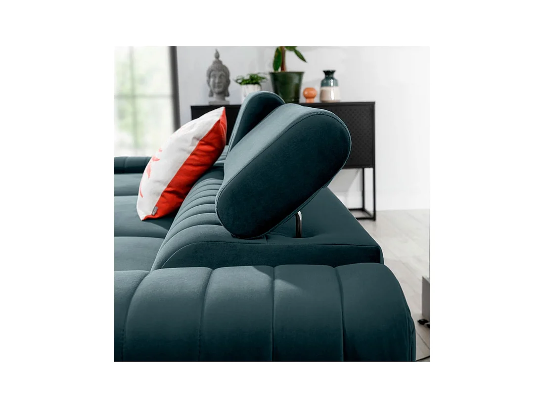 Canapé d'angle gauche Bleu canard convertible 3 places JAYSON couchage spacieux
