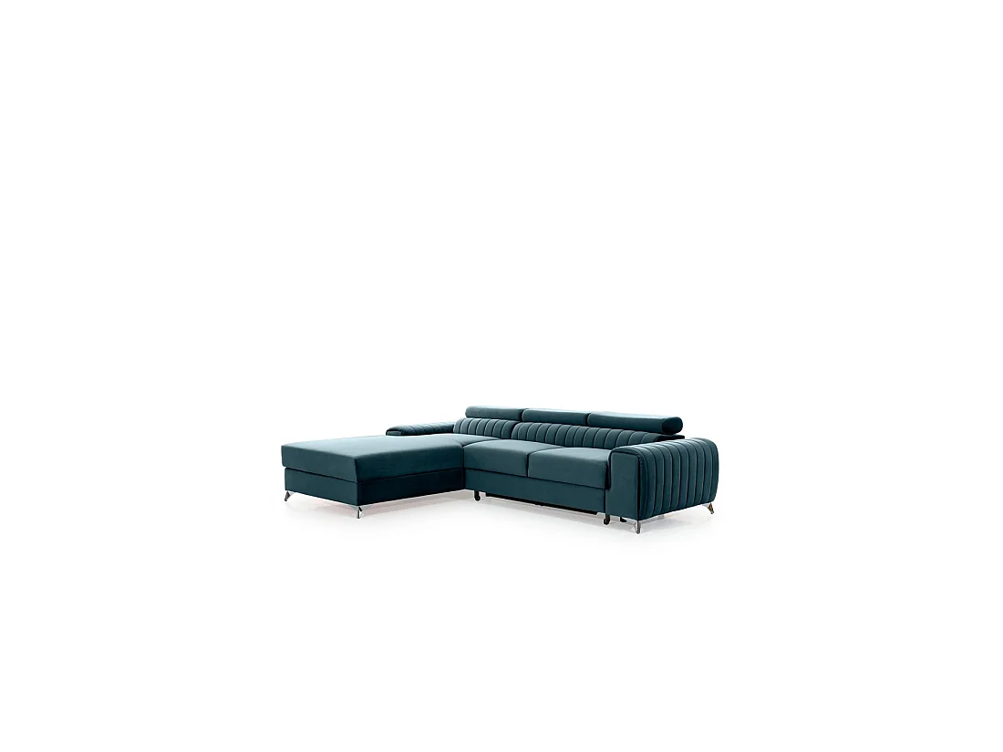 Canapé d'angle gauche Bleu canard convertible 3 places JAYSON couchage spacieux