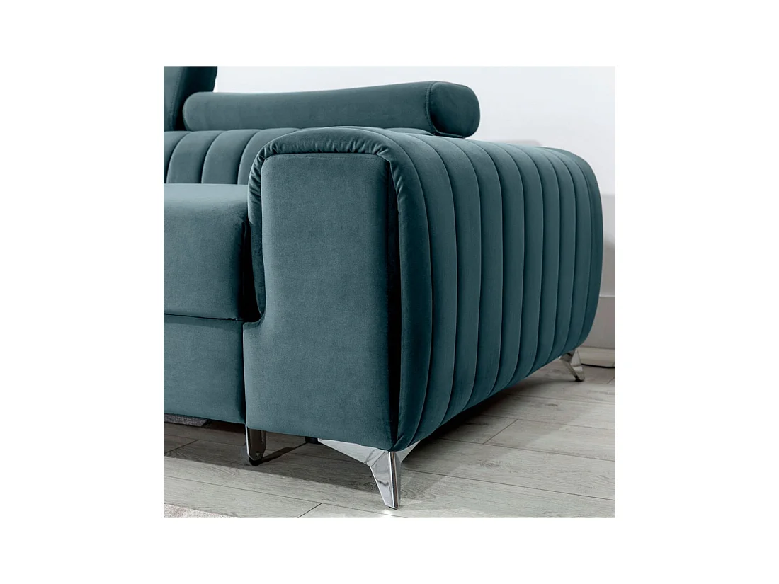 Canapé d'angle gauche Bleu canard convertible 3 places JAYSON couchage spacieux