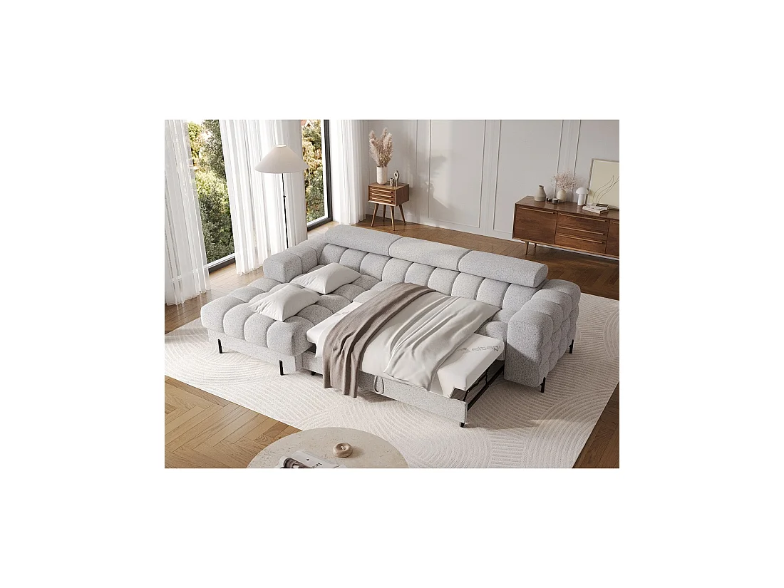 Canapé d'angle gauche convertible Gris chiné ligne moderne 285x99x181cm FILTRO