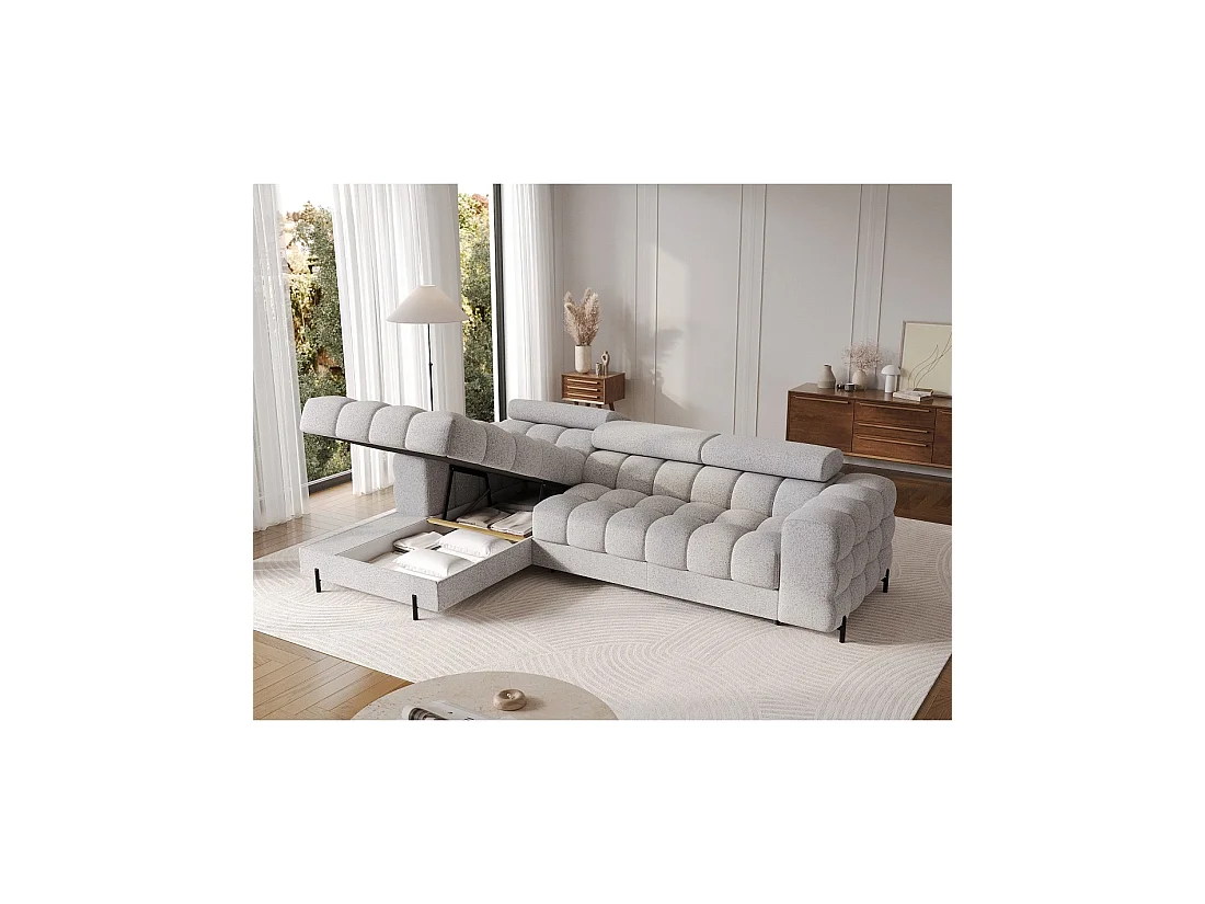 Canapé d'angle gauche convertible Gris chiné ligne moderne 285x99x181cm FILTRO