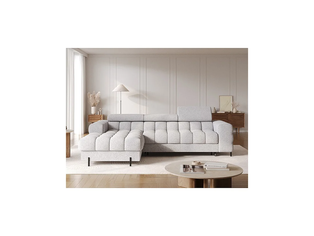 Canapé d'angle gauche convertible Gris chiné ligne moderne 285x99x181cm FILTRO