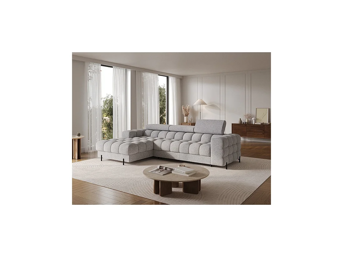 Canapé d'angle gauche convertible Gris chiné ligne moderne 285x99x181cm FILTRO