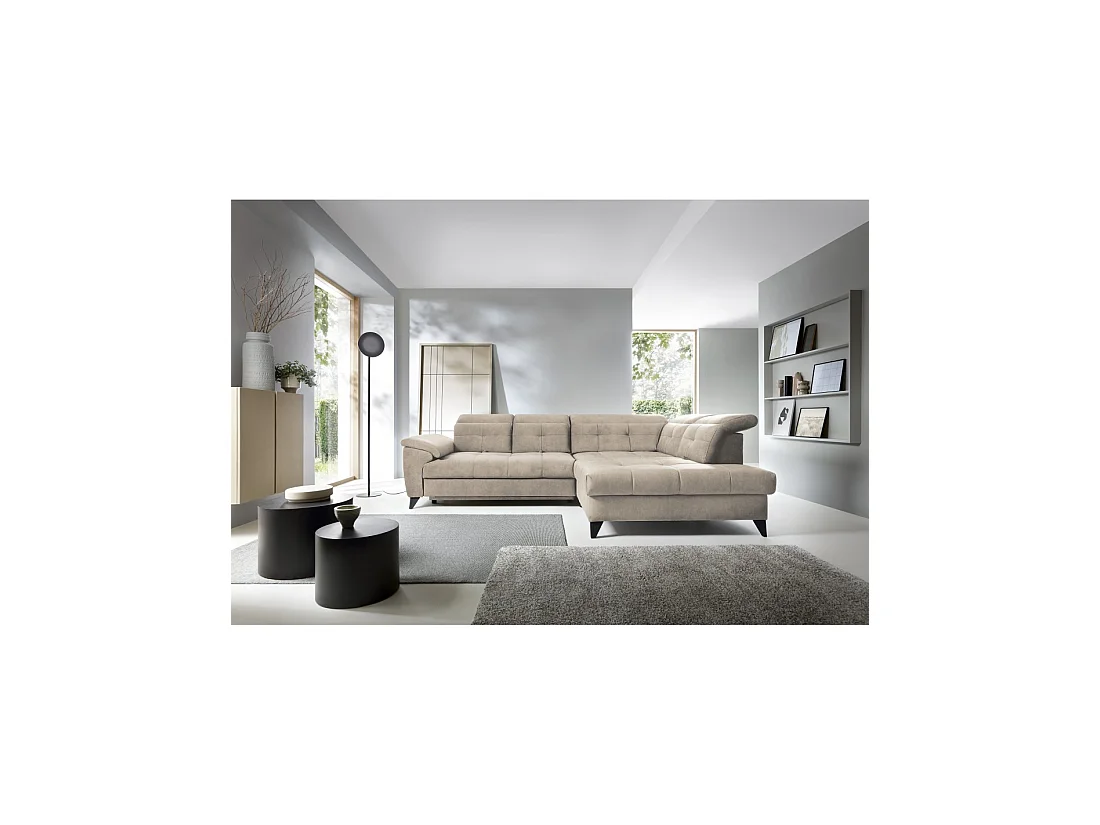 Canapé d'angle Beige 5 places angle droit lit d'appoint INFERNO