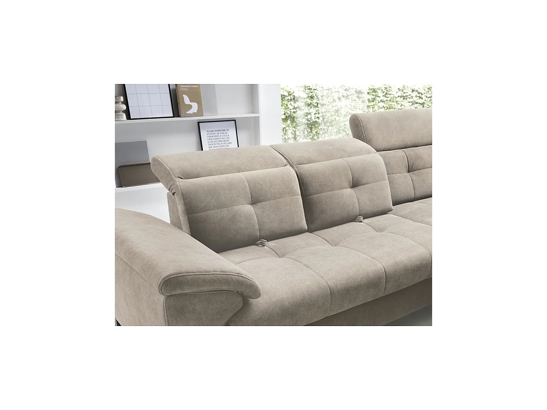 Canapé d'angle Beige 5 places angle droit lit d'appoint INFERNO