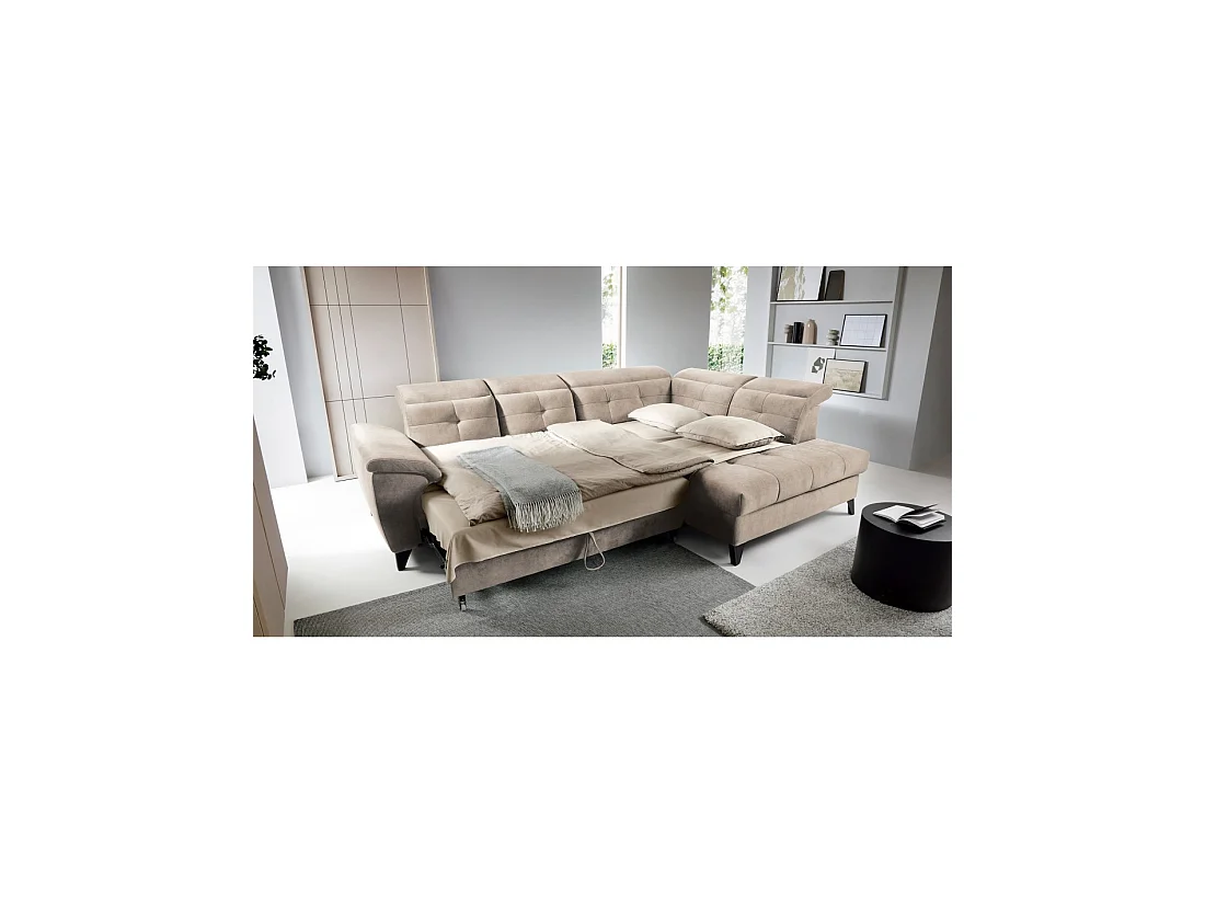 Canapé d'angle Beige 5 places angle droit lit d'appoint INFERNO