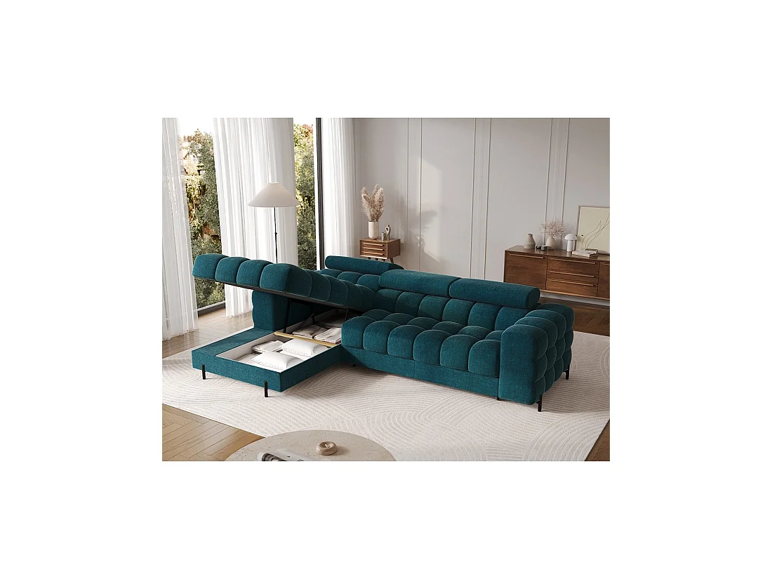 Canapé d'angle gauche convertible Bleu canard style épuré 285x99x181cm FILTRO
