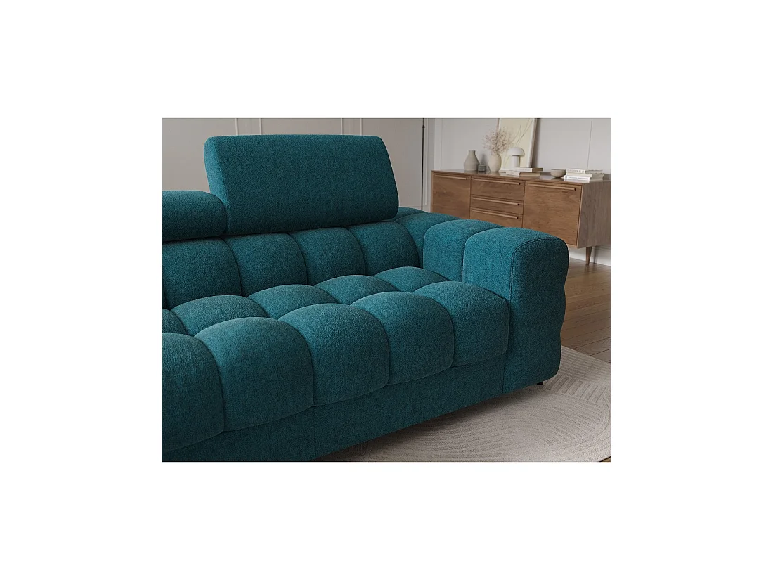 Canapé d'angle gauche convertible Bleu canard style épuré 285x99x181cm FILTRO