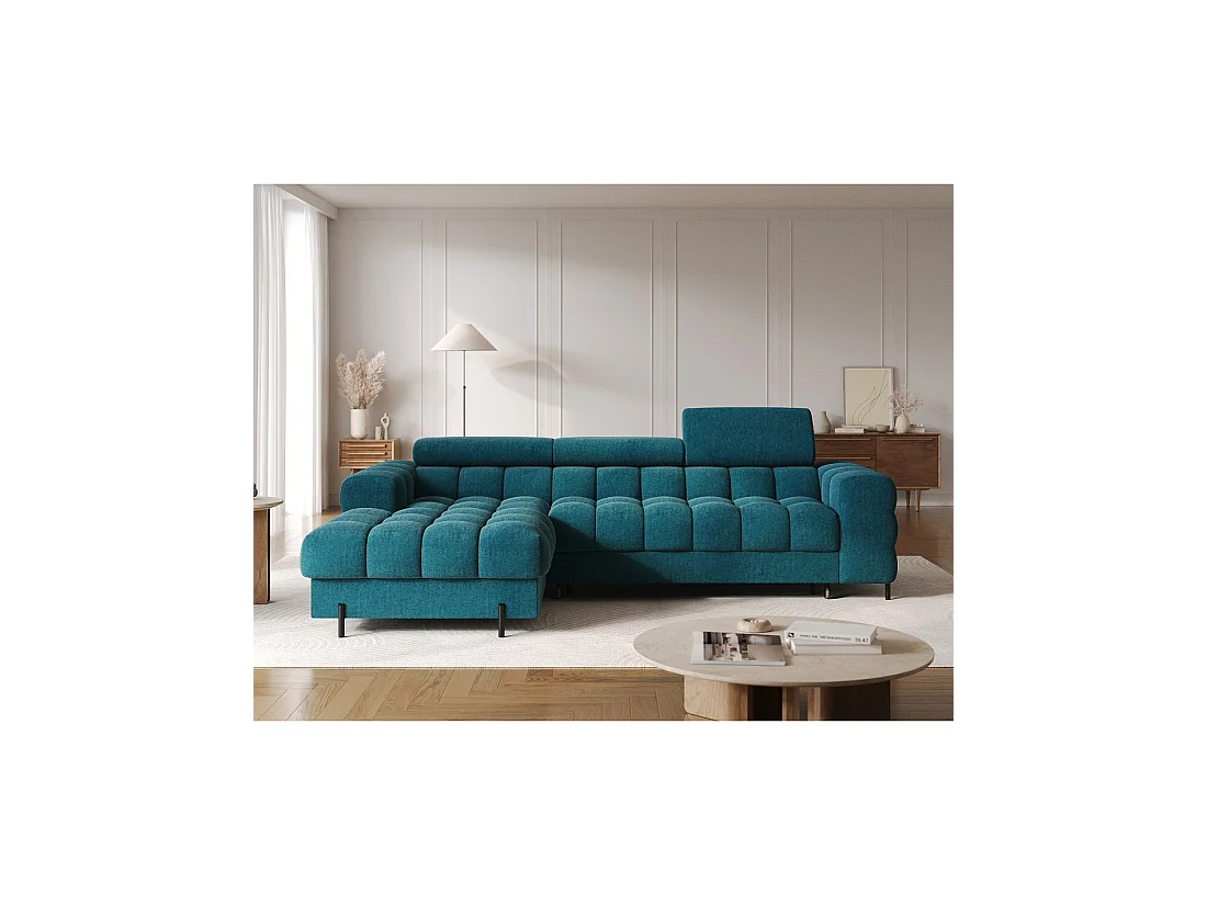 Canapé d'angle gauche convertible Bleu canard style épuré 285x99x181cm FILTRO