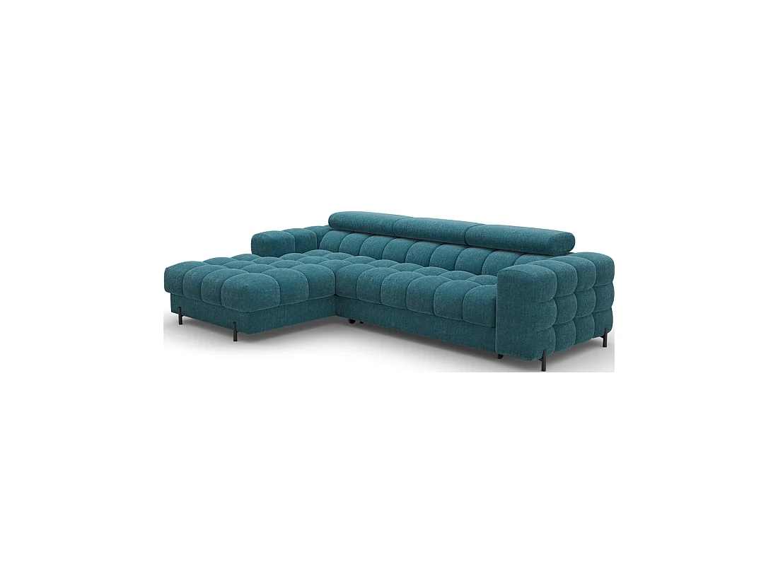 Canapé d'angle gauche convertible Bleu canard style épuré 285x99x181cm FILTRO